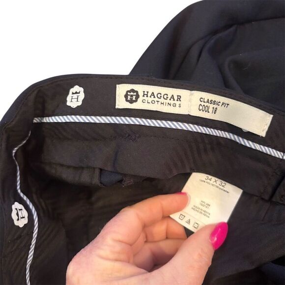 Haggar Men's Classic Fit Navy Dress Pants 34x32 Standard Flat Front Straight - Picture 2 of 6